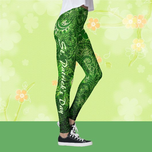 St Patrick's Day Modern Green Shamrocks Pattern Leggings