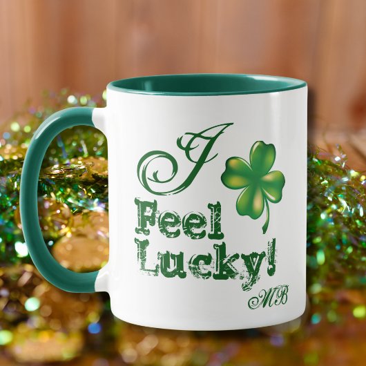 St. Patrick's Day Monogram I Feel Lucky, Shamrock Mok
