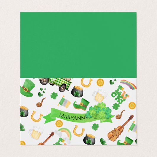St. Patrick's Day Monogram Lucky Tent Place Card Visitekaartje (Buitenkant ongevouwen)