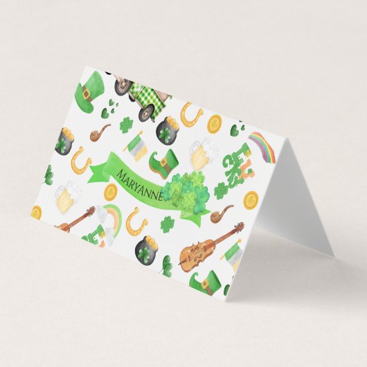 St. Patrick's Day Monogram Lucky Tent Place Card Visitekaartje (Voorkant)
