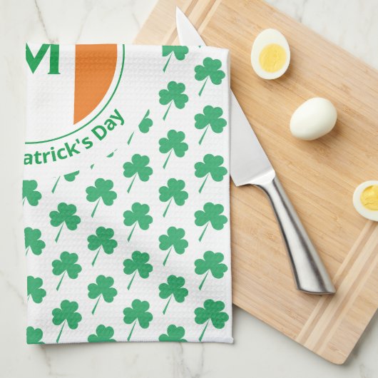 St Patricks Day Monogram Name Shamrock Theedoek (Quarter Fold)