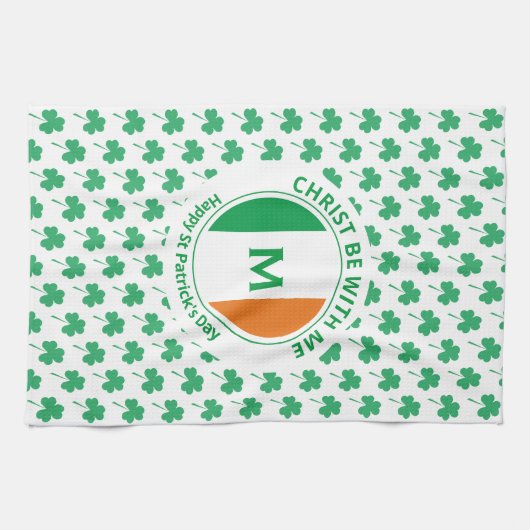 St Patricks Day Monogram Name Shamrock Theedoek (Horizontaal)