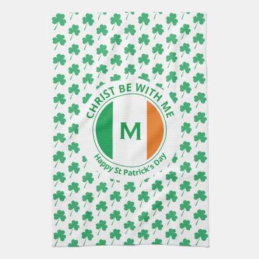 St Patricks Day Monogram Name Shamrock Theedoek (Verticaal)
