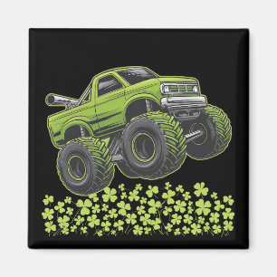 St Patrick's Day Monster Truck Lucky Shamrock Magneet