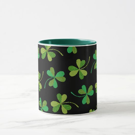 St. Patrick's Day Mooie Klaverpatroon Groen Zwart Mok (Midden)