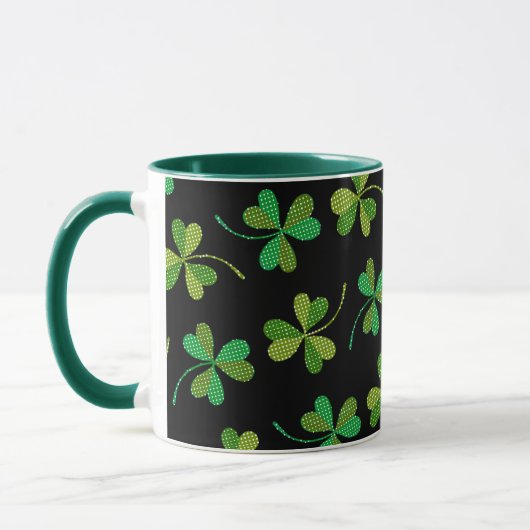 St. Patrick's Day Mooie Klaverpatroon Groen Zwart Mok (Links)