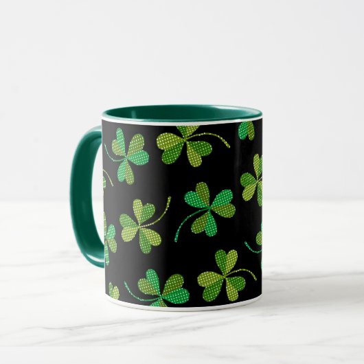 St. Patrick's Day Mooie Klaverpatroon Groen Zwart Mok (Voorkant links)