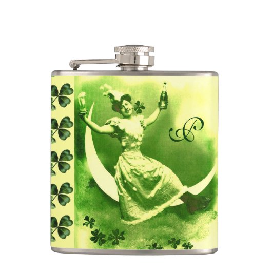ST PATRICK'S DAY MOON LADY MET SHAMROCKS Monogram Heupfles (Voorkant)