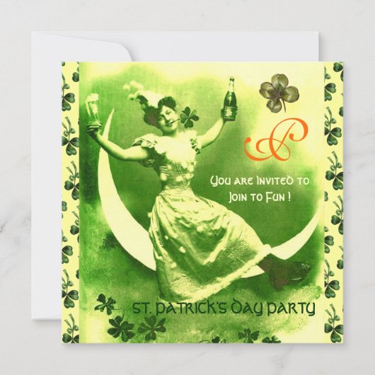 ST.PATRICK'S DAY MOON LADY MET SHAMROCKS MONOGRAM KAART (Voorkant)