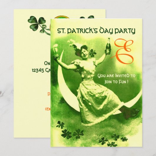 ST.PATRICK'S DAY MOON LADY MET SHAMROCKS MONOGRAM KAART (Voorkant / Achterkant)