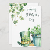 St. Patrick's Day-muts en klaverblad Feestdagenkaart (Voorkant / Achterkant)