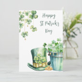 St. Patrick's Day-muts en klaverblad Feestdagenkaart (Staand voorkant)