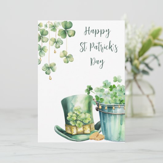 St. Patrick's Day-muts en klaverblad Feestdagenkaart (Staand voorkant)