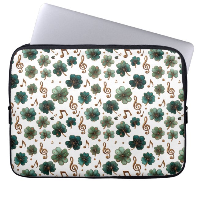St. Patrick's Day Muzikale Shamrock Laptop Sleeve (Voorkant)