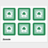 St Patricks Day NAME Irish Clover Green Check LG Vierkante Sticker (Vel)