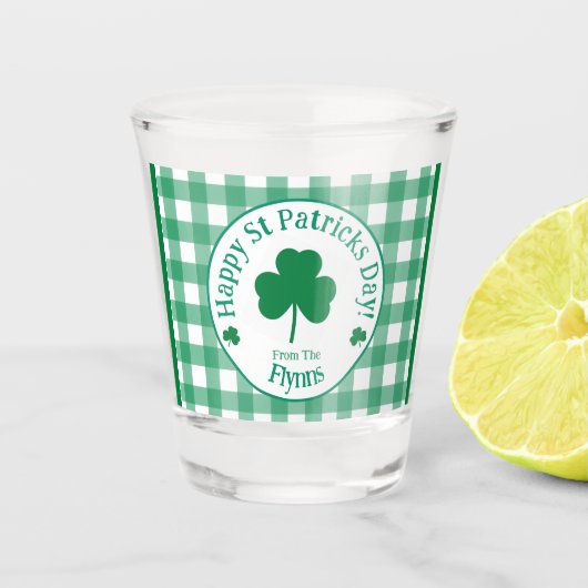 St Patricks Day NAME Irish Clover Green Check Shot Glas (Voorkant)