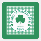 St Patricks Day NAME Irish Clover Green Check Vierkante Sticker (Voorkant)