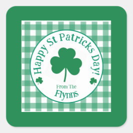 St Patricks Day NAME Irish Clover Green Check Vierkante Sticker