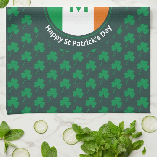 St Patricks Day Name Monogram Shamrock Theedoek (Gevouwen)