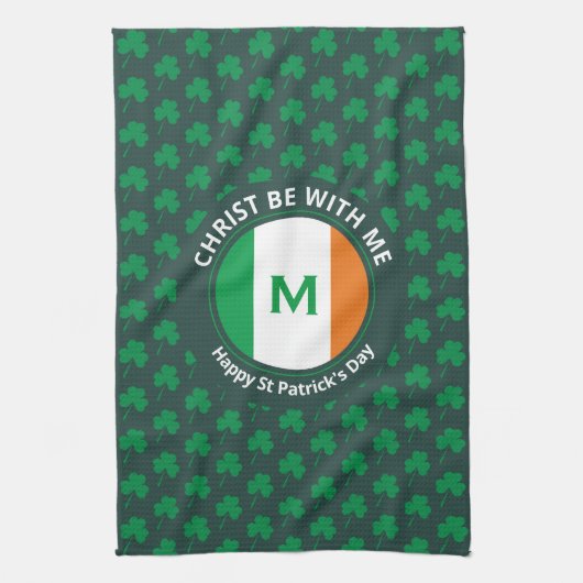 St Patricks Day Name Monogram Shamrock Theedoek (Verticaal)