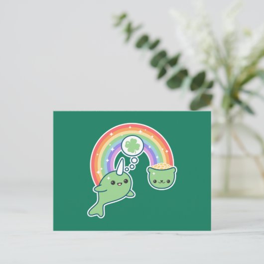 St Patrick's Day Narwhal Briefkaart (Staand voorkant)