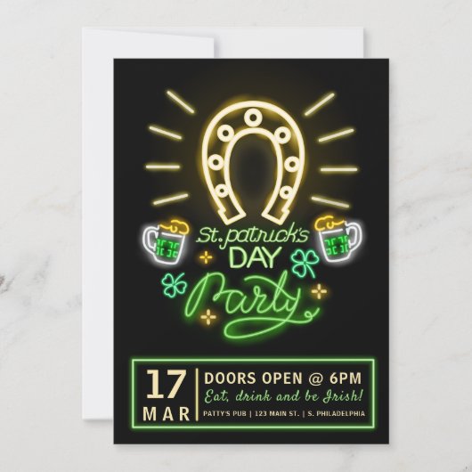St. Patrick's Day Neon Party Flyer Kaart (Voorkant)
