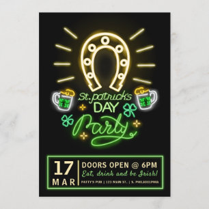 St. Patrick's Day Neon Party Flyer Kaart