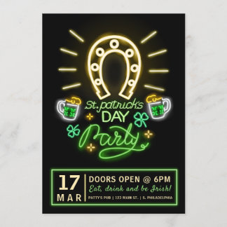 St. Patrick's Day Neon Party Flyer Kaart