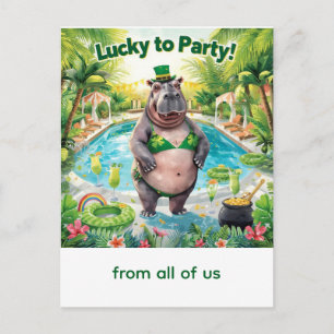 St. Patrick's Day nijlpaard zwembadfeest Feestdagenkaart