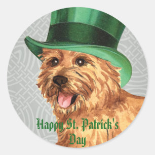 St. Patrick's Day Norwich Terrier Ronde Sticker