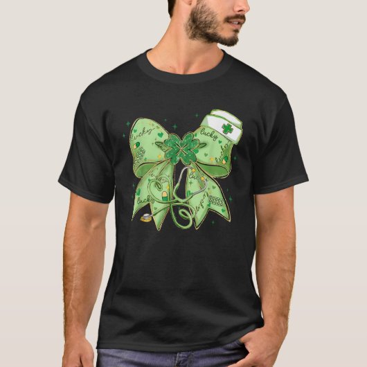 St Patrick's Day Nurse Coquette Bow Stethoscope Br T-shirt (Voorkant)