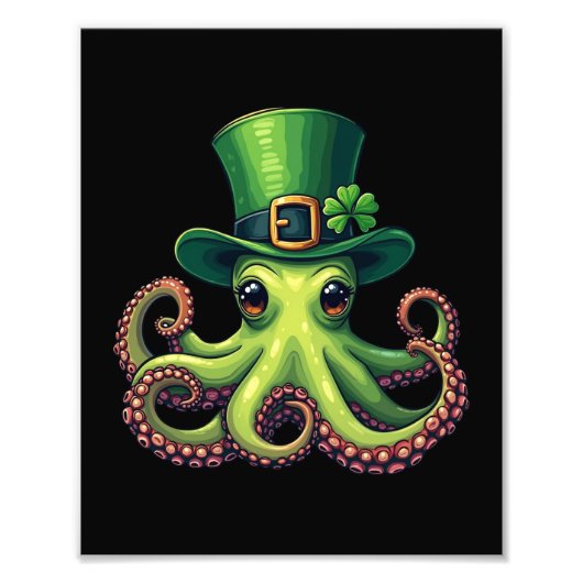 St Patricks Day Octopus Schattige Saint Pattys Foto Afdruk (Voorkant)