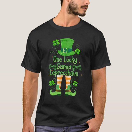 St Patrick's Day One Lucky Gamer Leprecchaun Gamin T-shirt (Voorkant)