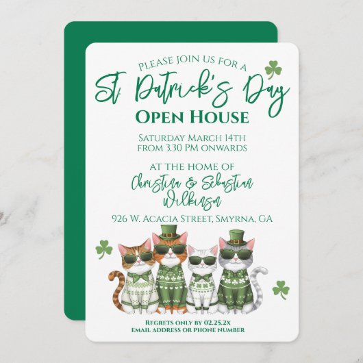 St. Patrick's Day Open Huis Katten Kaart (Voorkant / Achterkant)