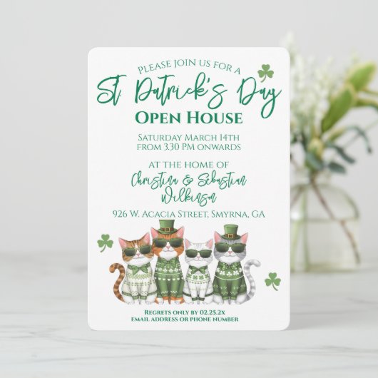 St. Patrick's Day Open Huis Katten Kaart (Staand voorkant)