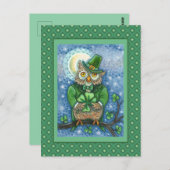 ST. PATRICK'S DAY OWL, 4 LEAF CLOVER LEPRECHAUN BRIEFKAART (Voorkant / Achterkant)