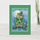 ST. PATRICK'S DAY OWL, 4 LEAF CLOVER LEPRECHAUN FEESTDAGEN KAART (Voorkant)