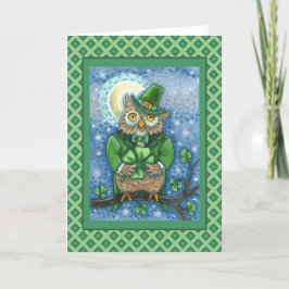 ST. PATRICK'S DAY OWL, 4 LEAF CLOVER LEPRECHAUN FEESTDAGEN KAART
