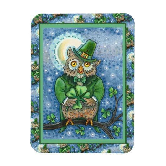 ST. PATRICK'S DAY OWL, 4 LEAF CLOVER LEPRECHAUN MAGNEET (Verticaal)