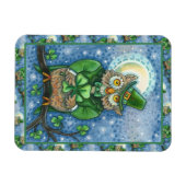 ST. PATRICK'S DAY OWL, 4 LEAF CLOVER LEPRECHAUN MAGNEET (Horizontaal)