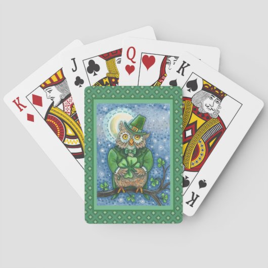 ST. PATRICK'S DAY OWL, 4 LEAF CLOVER LEPRECHAUN POKERKAARTEN (Achterkant)