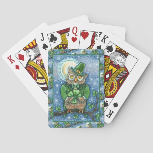 ST. PATRICK'S DAY OWL, 4 LEAF CLOVER LEPRECHAUN POKERKAARTEN (Achterkant)