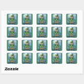 ST. PATRICK'S DAY OWL, 4 LEAF CLOVER LEPRECHAUN VIERKANTE STICKER (Vel)