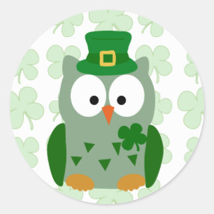 St. Patrick's Day Owl Ronde Sticker