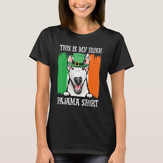St Patrick's Day Pajamas Bull Terrier Shamrock Iri T-shirt (Voorkant)