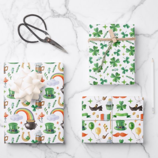 St. Patrick's Day-pakpapier set van 3 Inpakpapier Vel (Voorkant)