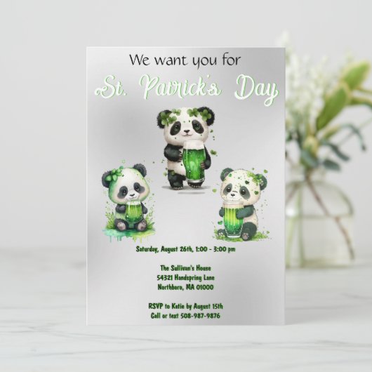 St. Patrick's Day Panda Beer Feest Kaart (Staand voorkant)