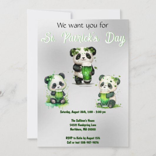 St. Patrick's Day Panda Beer Feestje Kaart (Voorkant)