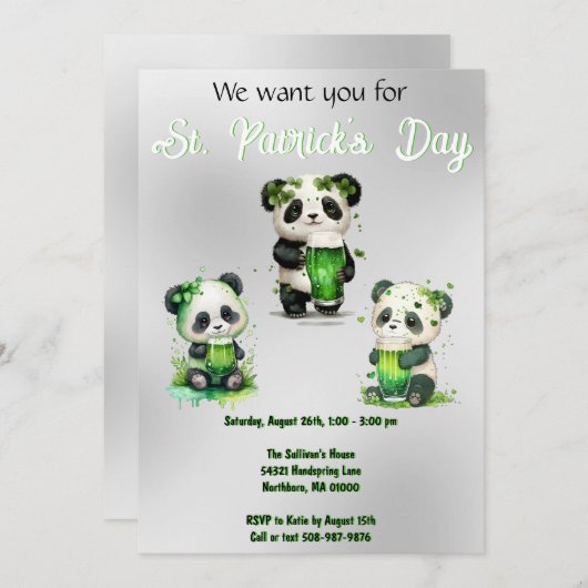 St. Patrick's Day Panda Beer Party Kaart (Voorkant / Achterkant)