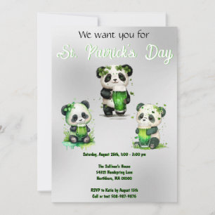 St. Patrick's Day Panda Beer Party Kaart